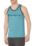 Champion Men's Classic Jersey Tank, Script Logo T-Shirt, Aqua Tonic/Lakeside Green-y07703, S