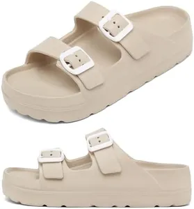 Women Platform Sandals with Arch Support, Adjustable Buckle EVA Orthotic Sandal, Comfort Foam Slide Lightweight Thick Soles