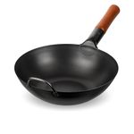 YOSUKATA Carbon Steel Woks and Stir Fry Pans 30 cm - Traditional Chinese Japanese Wok with Flat Bottom - Compatible with Induction, Electric, Ceramic, Gas cooktops, and Open Flame, BBQ, Grill