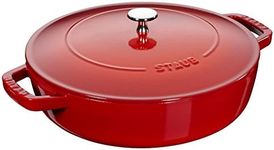 Staub 40511-475 Braiser Saute Pan, Cherry, 9.4 inches (24 cm), Double Handed, Cast Enameled Pot, Shallow Type, Sukiyaki, Induction Compatible, Made in Japan