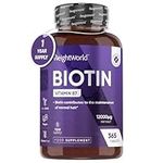 Biotin Hair Growth Supplement 12000mcg - 365 Vegan Biotin Tablets (1 Year Supply) - Hair Skin & Nails Vitamins for Women & Men - High Absorption D-Biotin - Hair Growth Vitamins (Not Biotin Gummies)