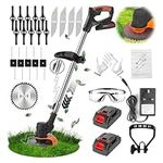 Jwdj Cordless Strimmer 21V Li-ion Batteries Metal Blade Strimmer grass trimmers With Fast Charger 20 different types of blades for Garden Clearing Weeds Flower Trees