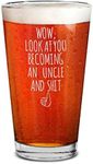 shop4ever® Wow, Look At You Becoming An Uncle Engraved Beer Pint Glass Pregnancy Announcement Uncle Gift (Uncle)