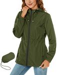 Rapbin Raincoat Women Lightweight Waterproof Rain Jacket Outdoor Windbreaker Quick Dry Packable Hooded Rain Coats Jacket Armygreen M