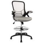 HYLONE Drafting Chair, Tall Office Chair Standing Desk Chair Grey Mesh High-Back Drafting Stool with Flip-Up Arms, Adjustable Foot Ring
