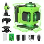 16 Lines Laser Level 360 Self Leveling, 4x360° 4D Green Beam Cross Line Lazer Level with 2 Batteries,360°Horizontal/Vertical Line Laser Remote Control for Tiling Floor Construction and Picture Hanging