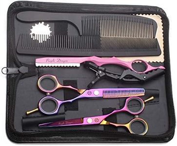 Purple Dragon 5.5 inch Hair Cutting Scissors Set with Razor, Leather Scissors Case, Barber Hair Cutting Shears Hair Thinning/Texturizing Shears for Professional Hairdresser or Home Use (Multi-colored)