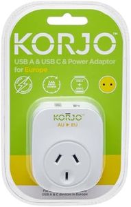 Balanzza Korjo USB A+C - Europe Converts one EU Socket Into 1 x AUS/NZ Power Socket Plus 1 x USB-C Port Plus 1 x USB-C Port, White