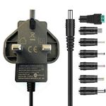 MAXDIGI DC Power Supply 12V 1A, AC 100-240V to DC Power Cable Transformer Wall Charger Replacement UK Plug 1.2m, 5.5mm x 2.1mm for Led Strips, CCTV Camera,Cisco Routers,Hubs,scanner,radio + 7 Tips