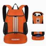 YEEKORO Soccer Backpack Multifunctional Sport Gym Bags Lightweight Soccer Bag with Dry-Wet Separate & Shoe Compartment & Side Mesh Pockets for Football Basketball Volleyball -Orange