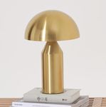 Brightech Venus Table Lamp, Contemporary Lamp for Living Room, Office Decor, Unique Mushroom Table Lamp with Dimmable LED Light Bulbs and Gold Dome Shade for Bedroom Reading – Brass/Gold