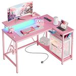 Bestier L Shaped Desk with Power Outlets & LED Lights Compact Corner Desk with Shelves Reversible Computer Desk with Hooks for Home Office Bedroom Small Space 106.5CM