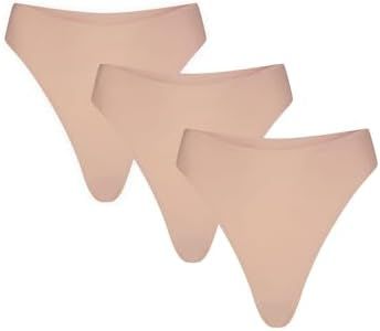NEGATIVE Underwear – Base High Thong – No Show Thongs For Women - 3 Pack in Buff - M