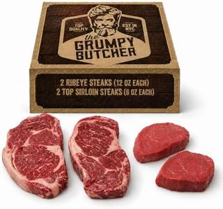 Grumpy Butcher 4-Steak Gift Box – 2 Ribeye Steaks (12 oz) & 2 Top Sirloin Steaks (6 oz) – Frozen USDA-Choice Angus Beef Sampler | Gourmet Steak Gift Package for Holiday, Birthday & BBQ Grill