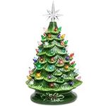 Best Choice Products 15in Ceramic Christmas Tree, Pre-lit Hand-Painted Tabletop Holiday Tree, Star Topper, 64 Lights - Green w/Multicolored Bulbs