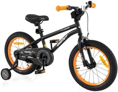 HONEY JOY 16" Kid’s Bike for 4-7 Years Old, Sport Bicycle w/Adjustable Saddle & Anti-Slip Handlebar, Fully Enclosed Chain Guard, Handbrake & Coaster Brake, Removable Training Wheels (Black)