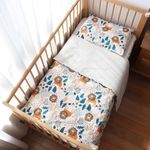 100% Cotton Crib Bedding Set for Baby Boys Girls,3 Pcs Baby Bed Linen Include Duvet Cover,Fitted Sheet,Pillowcase,Nursery Decoration,No Filler