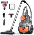 Aspiron Canister Vacuum Cleaner, 30Kpa Bagless Vacuum Cleaners, 3.7QT Large Dust Cup, Double HEPA Filter, Retractable Cord, 1600W Lightweight Vacuum Cleaner with 5 Tools for Hard Floors, Orange