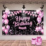 Happy Birthday Backdrop Banner, Purle Birthday Party Backdrop, Large Happy Birthday Sign Banner, Birthday Party Decorations Banner for Girls Women Birthday Photo Backdrop Props