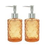 2 Pack Glass Soap Dispenser Bathroom Countertop Shampoo and Conditioner Dispenser Washing Up Liquid Dispenser Hand Soap Dispenser Pump Bottle Dispenser Kitchen Soap Dispenser (2, Orange)