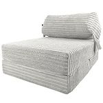 Futon Z Single Chair Bed | Folding Fold Out Single Z Bed Mattress | Fire Retardant Material | Soft & Comfortable Seat Sofa | Lightweight Sleepover Chair Sofa Futon (Cream)