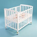 Flwrgirl Portable Mini Baby Crib - Convertible Baby Cribs with Soft Foam Mattress(38 * 24"),3 Heights(21",16",12") Bedside Bassinet Sleeper,Bedside Crib Co Sleeper for Small Space,White
