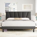 King Bed Frames with Upholstered Headboard,Linen Fabric Wrap,Strong Steel and Wooden Slats Support,No Box Spring Needed,Non Slip and Noiseless,Easy Assembly,Dark Grey King Bed