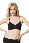 Van Heusen Women Crossover Bra - Cotton Easy Set Lycra - Anti Bacterial, Wireless, Non Padded, Plush Back No Slip Strap, Hidden Shaper Panels_11006_Black_36C