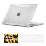 EooCoo Compatible with MacBook Air 15 inch Case 2024 2023 Release M3 A3114 M2 A2941 Liquid Retina Display, Glitter Plastic Hard Shell Case + Keyboard Skin + Screen Protector, Sparkly Clear