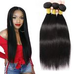 Datanala Brazilian 12A Virgin Straight Human Hair Bundles 100% Unprocessed Straight Human Hair Extension for Women Straight 3 Bundles Natural Black Color (24 26 28Inch, straight bundles)