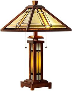 Capulina Tiffany Lamp Wooden Base Cream Stained Glass Table Lamp 3-Light