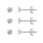 3 Pairs 925 Sterling Silver Earrings for Women, 3mm Hypoallergenic Cubic Zirconia Stud Earring Set, Comfortable Cartilage Sleeper Earrings Gift for Women