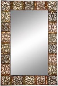 Deco 79 Metal Floral Room Wall Mirror Entryway Mirror with Embossed Metal, Wall Mounted Mirror 24" x 2" x 36", Multi Colored