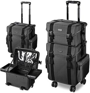 BYOOTIQUE 2in1 Soft Sided Rolling Makeup Train Case Trolley Freelance Makeup Artist Cosmetic Organize Storage Travel Case with Wheels Classic Black