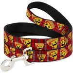 Buckle Down "Pizza Man Plaid Red Dog Leash, 6'