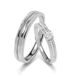 Meissa 925 Stelring Silver Wide Wedding Band for Men Handmade Diamond Ring for Women Matching Promise Rings Size Adjustable Couple Ring Set, Set of Two Rings