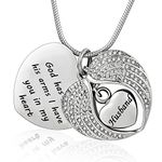 God has You in his arms with Angel Wing Diamond Cremation Jewelry Keepsake Memorial Urn Necklace(Husband)