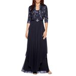 R&M Richards Womens Sequin Lace Long Jacket Dress - Mother of The Bride Dress, Navy, 8