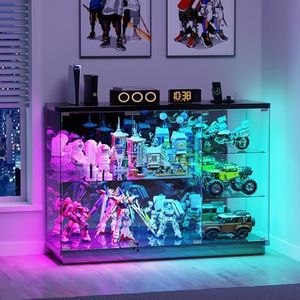 HNEBC 5-Tier Lockable Display Cabinet - with Glass Door,47.2" W Glass Display Case with 7+5 Lights Modes for Collectibles,Lighted Cuiro Cabinet with Human Sensor,China Cabinet for Living Room