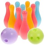 INOOMP 12Pcs Kids Bowling Set for 2-5 Years Old Boys Girls, 10 Color Bowling Pins with 2 Bowling Ball Toddler Toys for Indoor Outdoor Education Games Birthday Party Gift