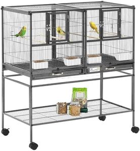 PawHut Wide Large Metal Bird Cage for Finch Canaries Parakeets Cockatiels with Rolling Stand, Removable Metal Tray, Storage Shelf, Wood Perch