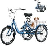 Viribus Folding Adult Tricycle, 20 inch Folding Tricycle for Adults with Lock, 1 or 7 Speed 3 Wheel Bike, Foldable Trike Collapsible Three Wheel Bike for Men Women Senior, 330lb. Blue 7 Speed