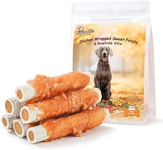 Pawmate Dog Treats Chicken Wrapped Sweet Potato Rawhide Big Stick Long Lasting Dog Treats for Medium Large Dogs