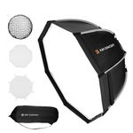 K&F CONCEPT 26''/65cm Octagonal Softbox, Quick Release Bowens Mount Softbox with Honeycomb Grid, Light Diffusers, Carrying Bag, for Photography Studio Speedlite Flash and Monolight