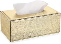 Sumnacon Rectangular Tissue Box Cover - Stylish Tissue Box Holder with Magnetic Bottom, Decorative Tissue Box for Vanity Dresser Night Stand Table Countertop (Gold, Medium)