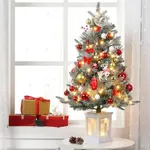 3 Ft Prelit Premium Snow Flocked Artificial Christmas Tree with 8 Mode Warm White Led, Mini Prelit Xmas Pine Tree for Christmas Decoration,Yard,Home,Office,Outdoor,Indoor
