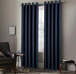 SPL Insulated Heavy Thermal Blackout Curtains Pair Ring Top Eyelet Darkening Curtain Panels (Blue, W 90 x L 90 inches)