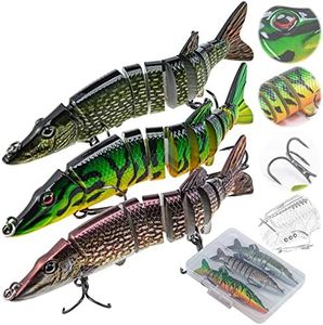 Goture 3Pcs Fishing Lure for Bass Trout, 8 Segmented Multi Jointed Swim Baits for Bass Fishing, Slow Sinking Swimbaits Lure, Pike Fishing Lure Freshwater Saltwater Fishing Lure Kit, 4.9", 0.68oz