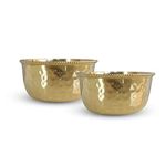 Indian Art Villa Pure Brass Hammered Beeded Design Flat Bottom Bowl, Decorative Dinnerware, Tableware and Serveware for Home Hotel Restaurant, Volume-150 ml, Set of 2