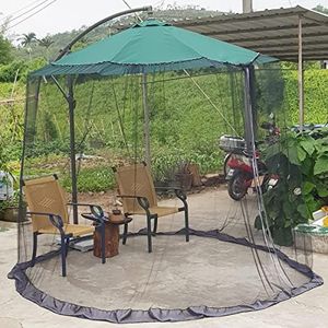 DINHAND Black Patio Umbrella Mosquito Net, with Double Zipper Door, Polyester Mesh Screen, Universal for Outdoor Umbrellas, 7.5-11ft